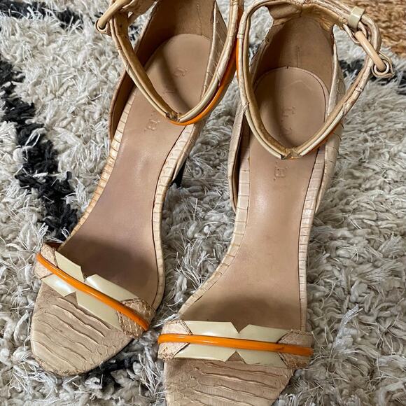 L.A.M.B Leather Heels Beige & Orange Strappy Stiletto Size 8 - Picture 2 of 7